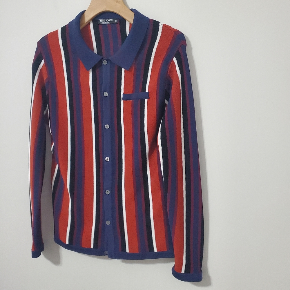 Paul Jones Striped Knit Button Up Shirt Mens Medium - Picture 3 of 10